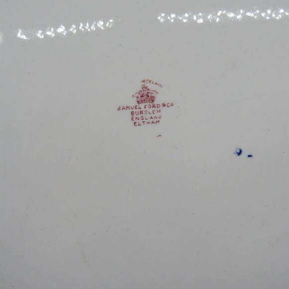 Rare SAMUEL FORD And Co England Eltham Red Porcelain Platter Vintage 16" - Picture 9 of 11